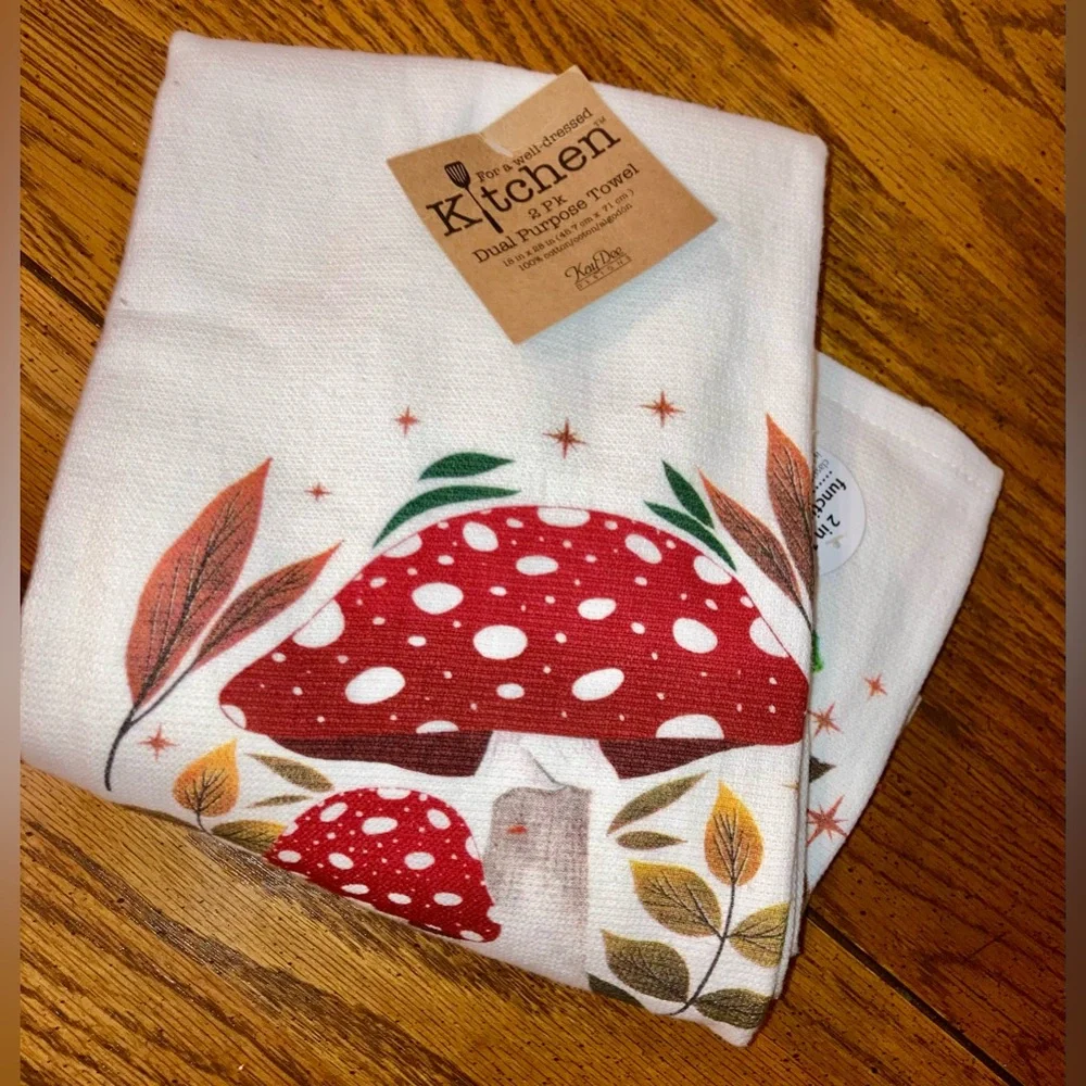 Kitchen Towels Dual Purpose Mushrooms NWT